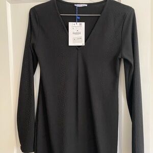 Zara Black Mini Dress with Long Sleeves